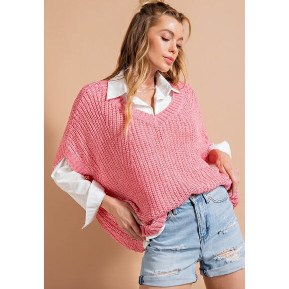 Kori America Women's Pink Open Knit Oversized Sweater Size Small/Medium - Picture 9 of 10